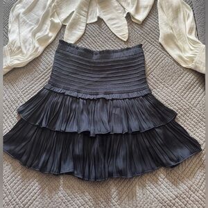 White and Blue Mini Skater Skirt with Pleated Tiers